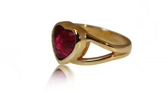 Heart ashes ring in gold - side view