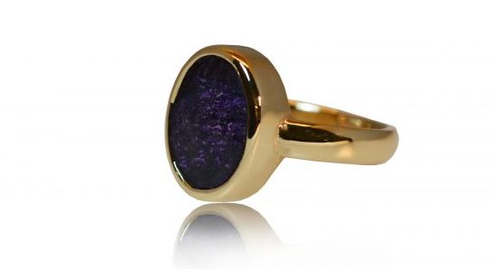 Ladies Large Oval Ring Gold (Side View) Large oval ashes ring in gold - side view