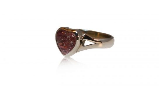 Small Heart Ring Silver (Side View) small heart ashes ring in silver - side view